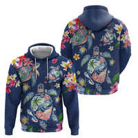 Hawaiian Turtles and Tropical Plants Hoodie Blue Watercolor