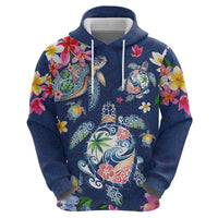 Hawaiian Turtles and Tropical Plants Hoodie Blue Watercolor