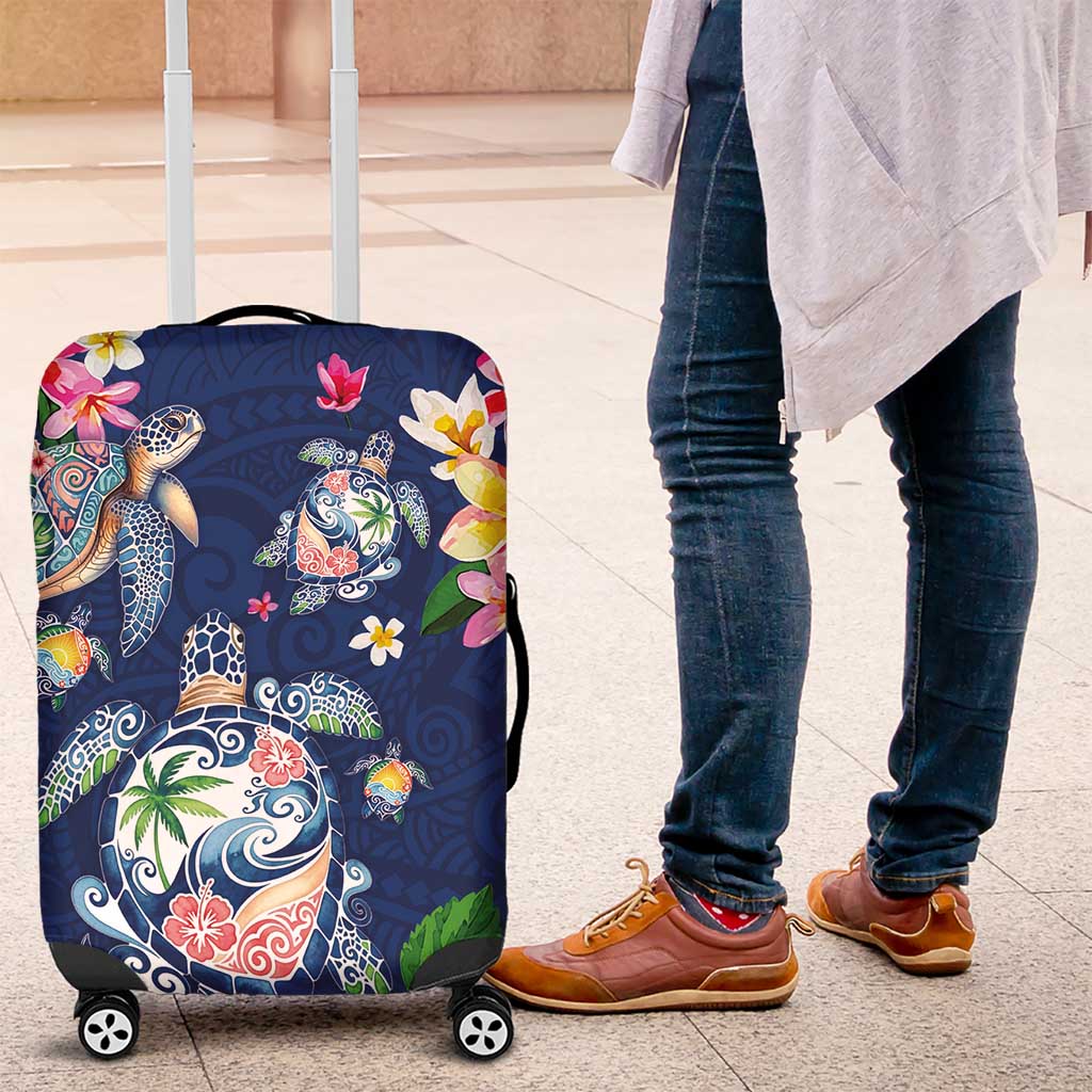 Hawaiian Turtles and Tropical Plants Luggage Cover Blue Watercolor