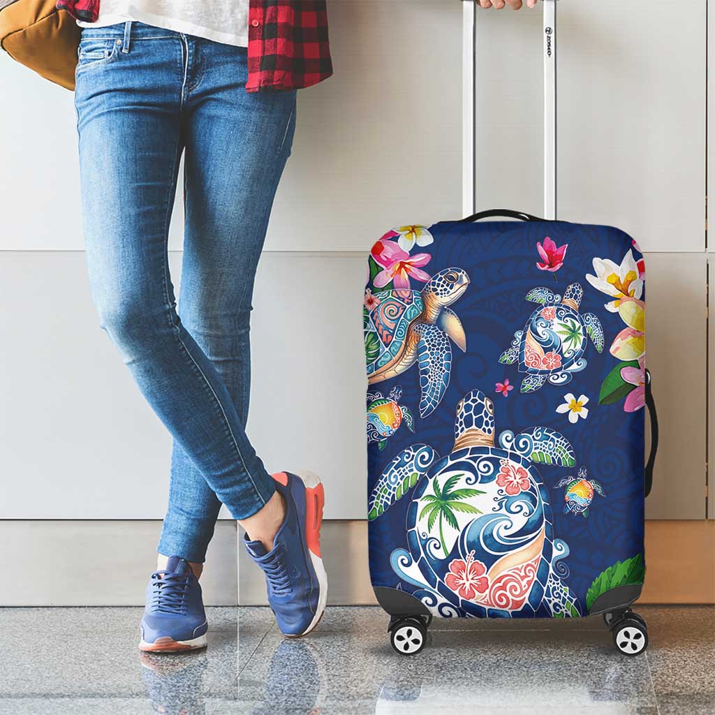Hawaiian Turtles and Tropical Plants Luggage Cover Blue Watercolor