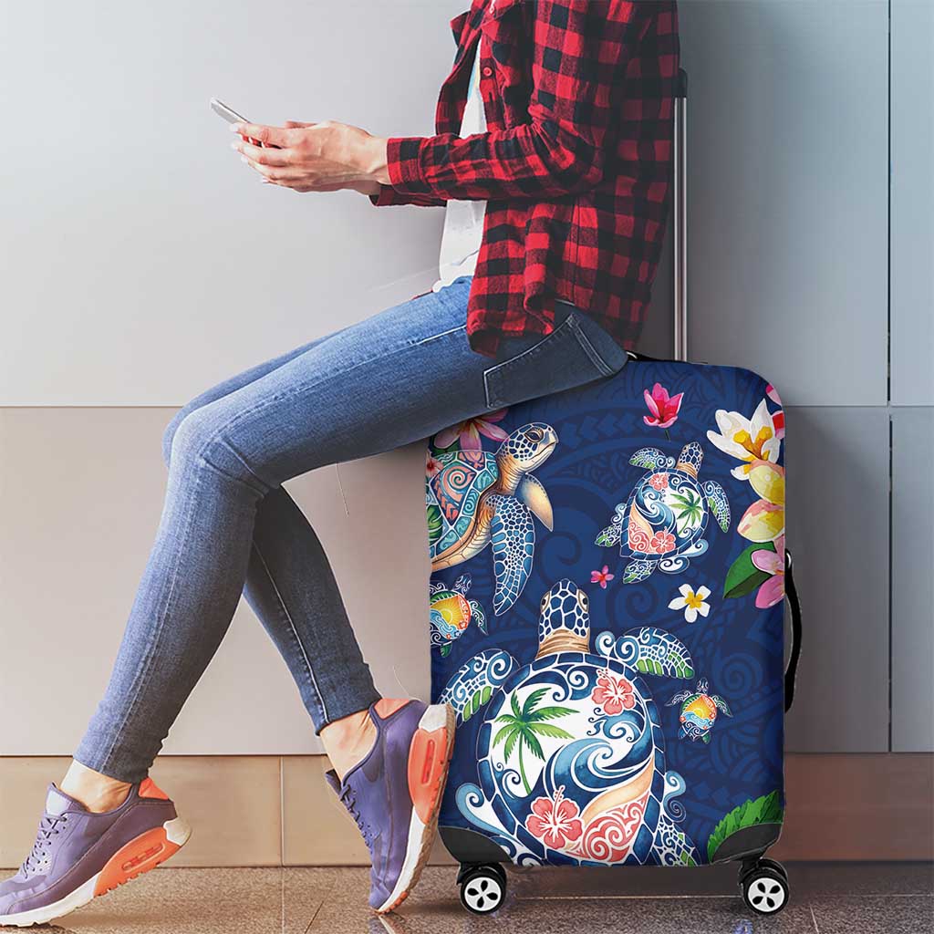 Hawaiian Turtles and Tropical Plants Luggage Cover Blue Watercolor