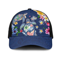 Hawaiian Turtles and Tropical Plants Mesh Trucker Cap Blue Watercolor
