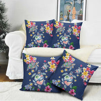 Hawaiian Turtles and Tropical Plants Pillow Cover Blue Watercolor