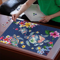 Hawaiian Turtles and Tropical Plants Puzzle Blue Watercolor