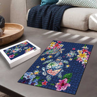 Hawaiian Turtles and Tropical Plants Puzzle Blue Watercolor