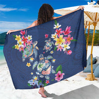 Hawaiian Turtles and Tropical Plants Sarong Blue Watercolor