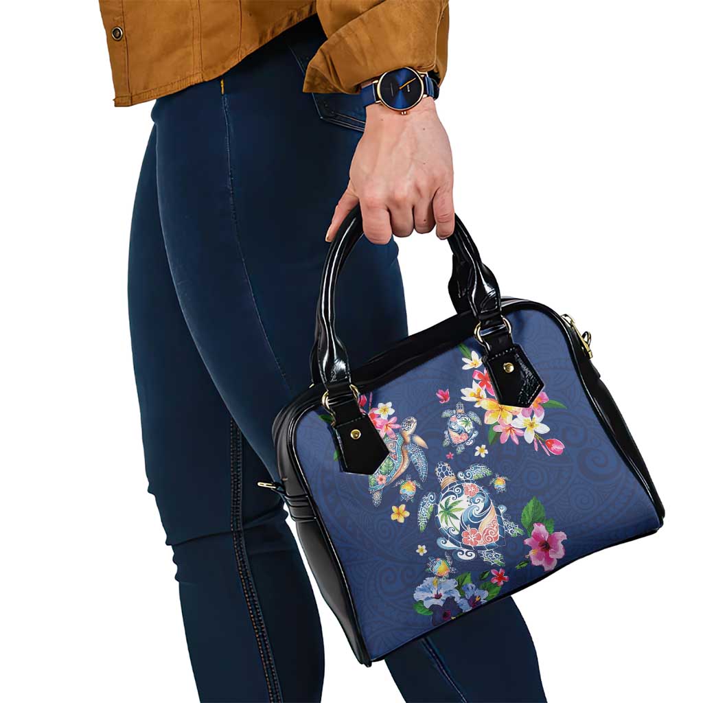 Hawaiian Turtles and Tropical Plants Shoulder Handbag Blue Watercolor