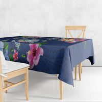 Hawaiian Turtles and Tropical Plants Tablecloth Blue Watercolor