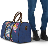 Hawaiian Turtles and Tropical Plants Travel Bag Blue Watercolor
