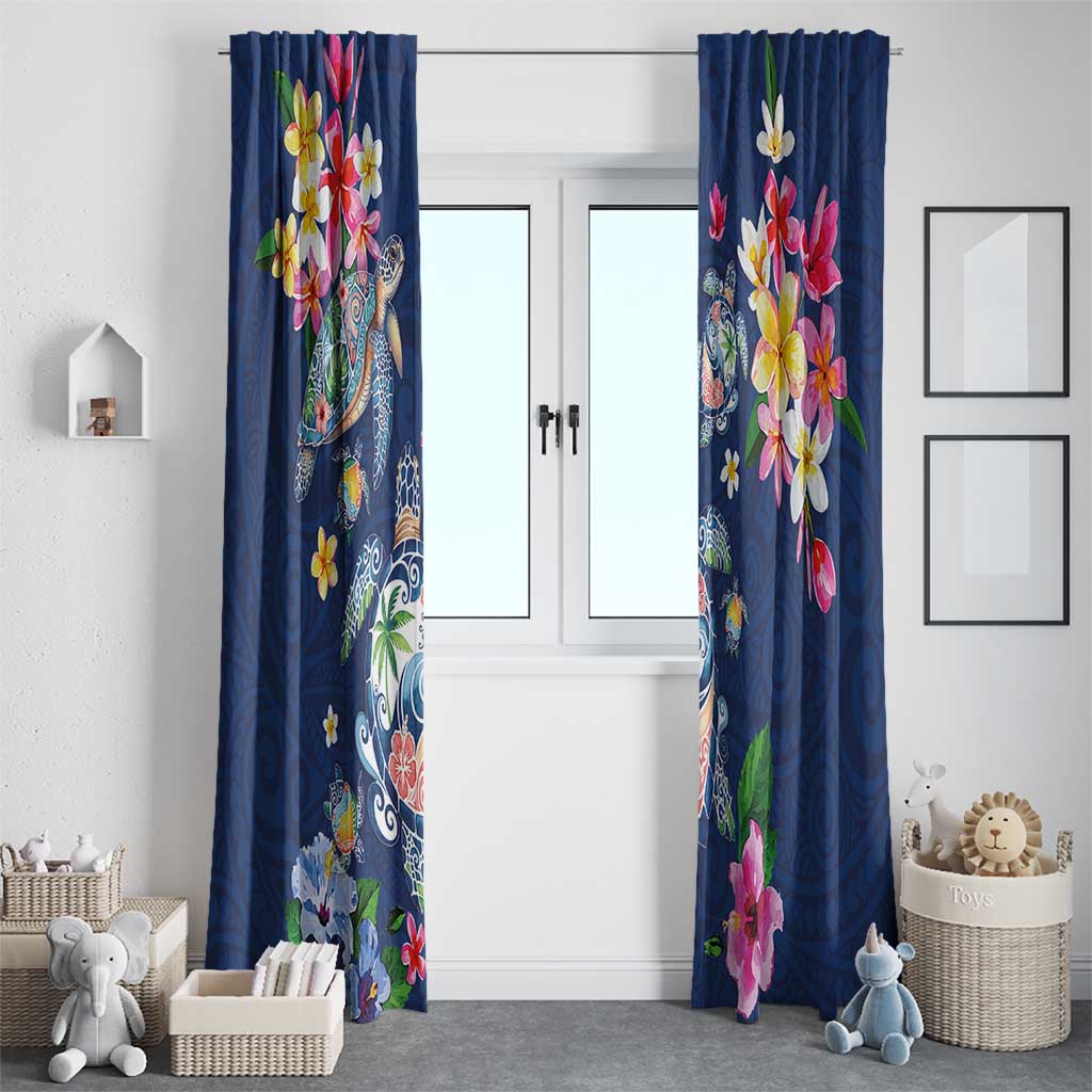 Hawaiian Turtles and Tropical Plants Window Curtain Blue Watercolor