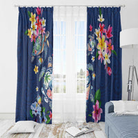 Hawaiian Turtles and Tropical Plants Window Curtain Blue Watercolor