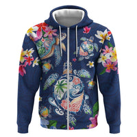 Hawaiian Turtles and Tropical Plants Zip Hoodie Blue Watercolor