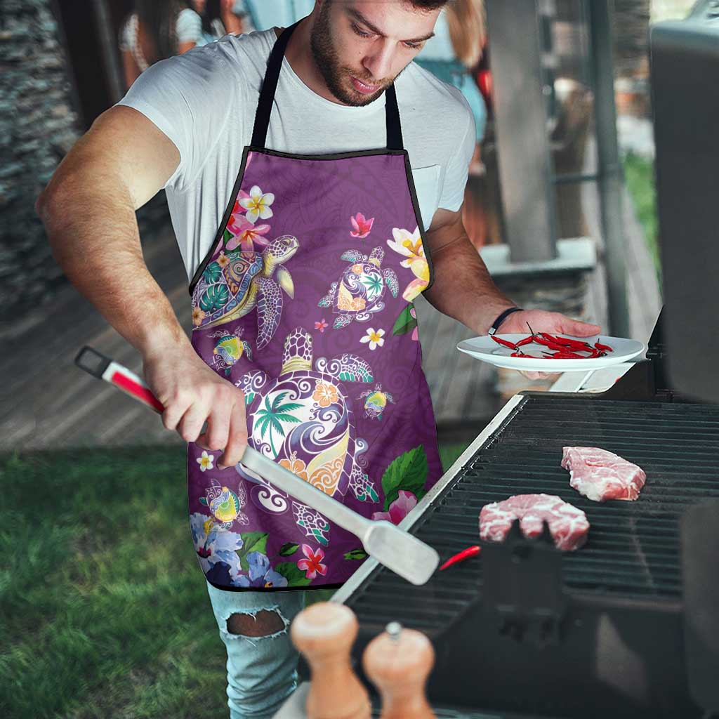 Hawaiian Turtles and Tropical Plants Apron Purple Watercolor