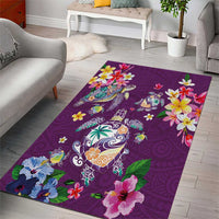 Hawaiian Turtles and Tropical Plants Area Rug Purple Watercolor