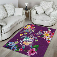 Hawaiian Turtles and Tropical Plants Area Rug Purple Watercolor