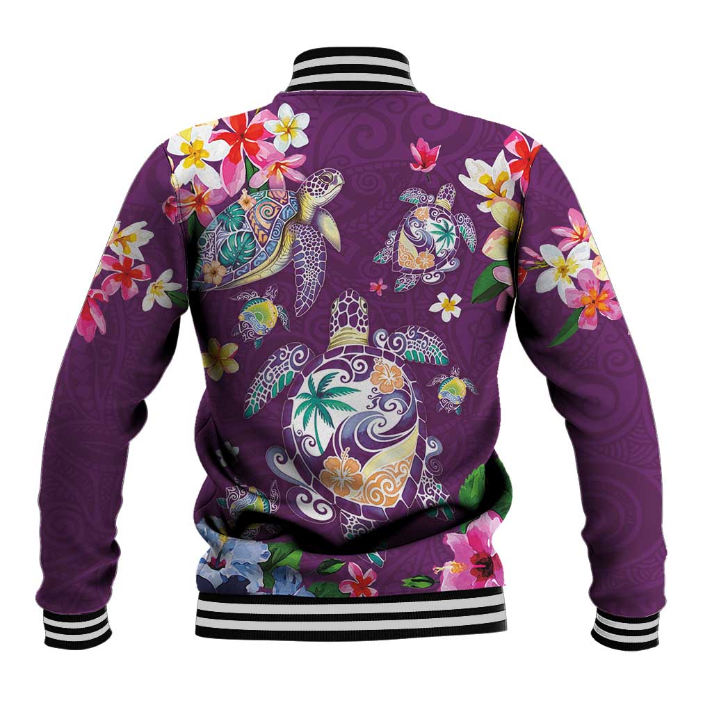 Hawaiian Turtles and Tropical Plants Baseball Jacket Purple Watercolor