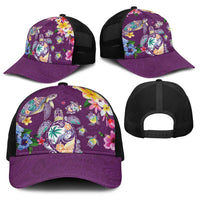 Hawaiian Turtles and Tropical Plants Baseball Net Cap Purple Watercolor