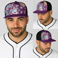 Hawaiian Turtles and Tropical Plants Baseball Net Cap Purple Watercolor