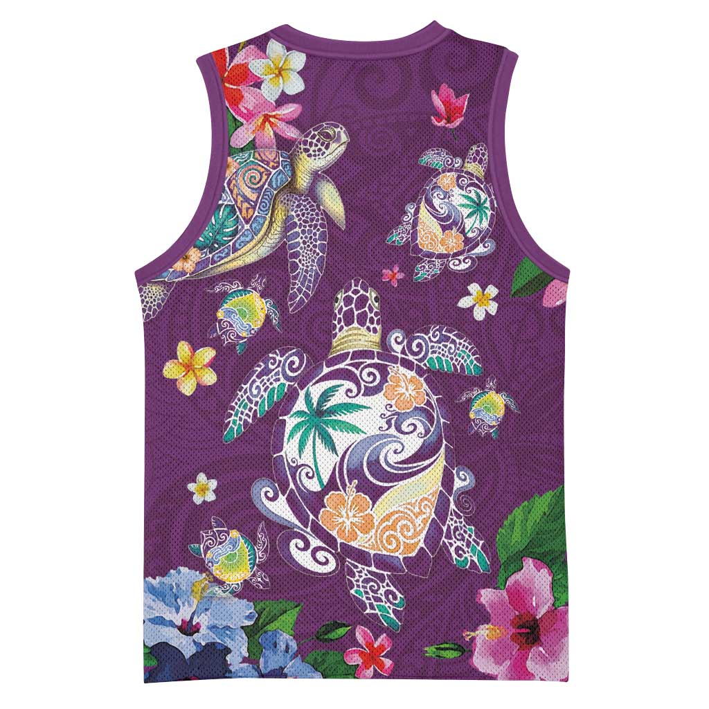 Hawaiian Turtles and Tropical Plants Basketball Jersey Purple Watercolor