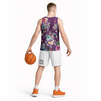 Hawaiian Turtles and Tropical Plants Basketball Jersey Purple Watercolor