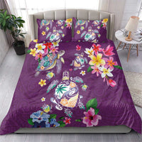 Hawaiian Turtles and Tropical Plants Bedding Set Purple Watercolor