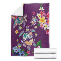 Hawaiian Turtles and Tropical Plants Blanket Purple Watercolor