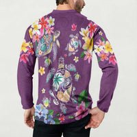 Hawaiian Turtles and Tropical Plants Button Sweatshirt Purple Watercolor