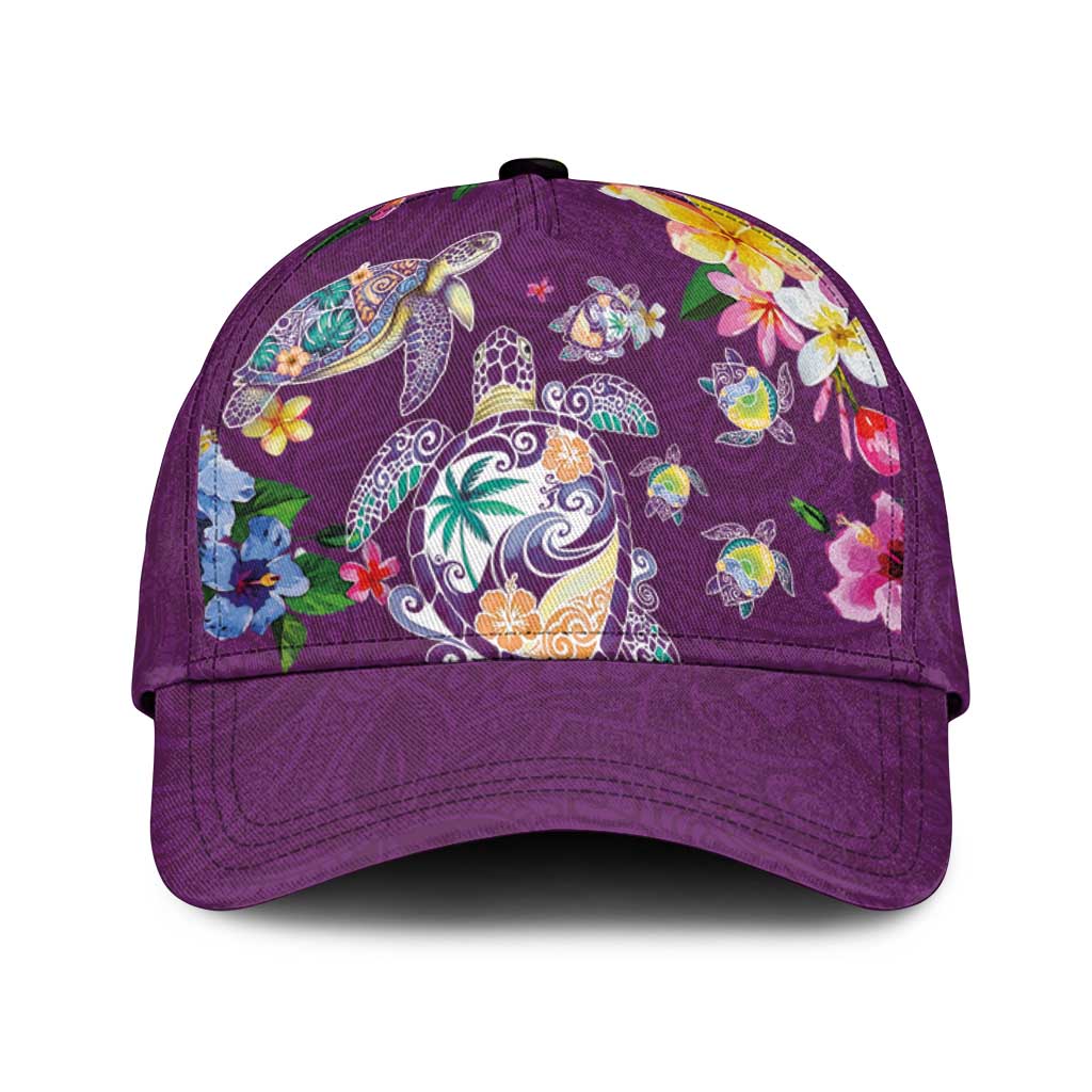 Hawaiian Turtles and Tropical Plants Classic Cap Purple Watercolor