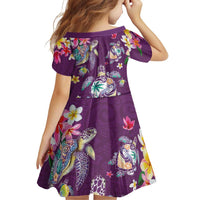 Hawaiian Turtles and Tropical Plants Family Matching Long Sleeve Bodycon Dress and Hawaiian Shirt Purple Watercolor LT03 - Polynesian Pride