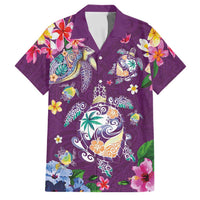 Hawaiian Turtles and Tropical Plants Family Matching Off The Shoulder Long Sleeve Dress and Hawaiian Shirt Purple Watercolor LT03 Dad's Shirt - Short Sleeve Purple - Polynesian Pride