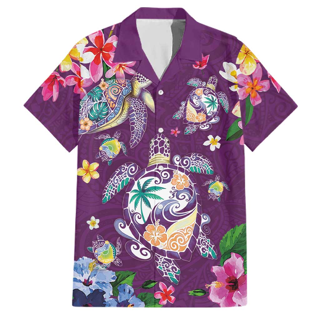 Hawaiian Turtles and Tropical Plants Family Matching Summer Maxi Dress and Hawaiian Shirt Purple Watercolor LT03 Dad's Shirt - Short Sleeve Purple - Polynesian Pride