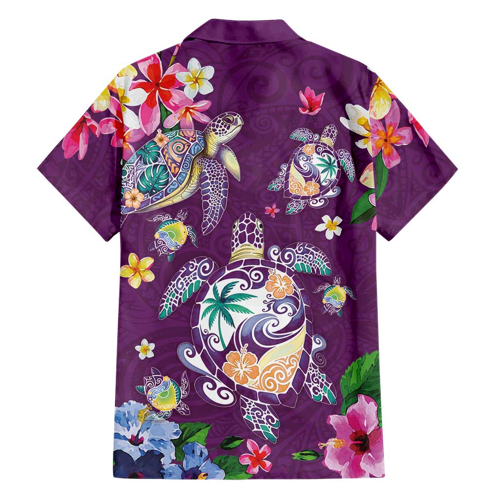 Hawaiian Turtles and Tropical Plants Family Matching Summer Maxi Dress and Hawaiian Shirt Purple Watercolor LT03 - Polynesian Pride