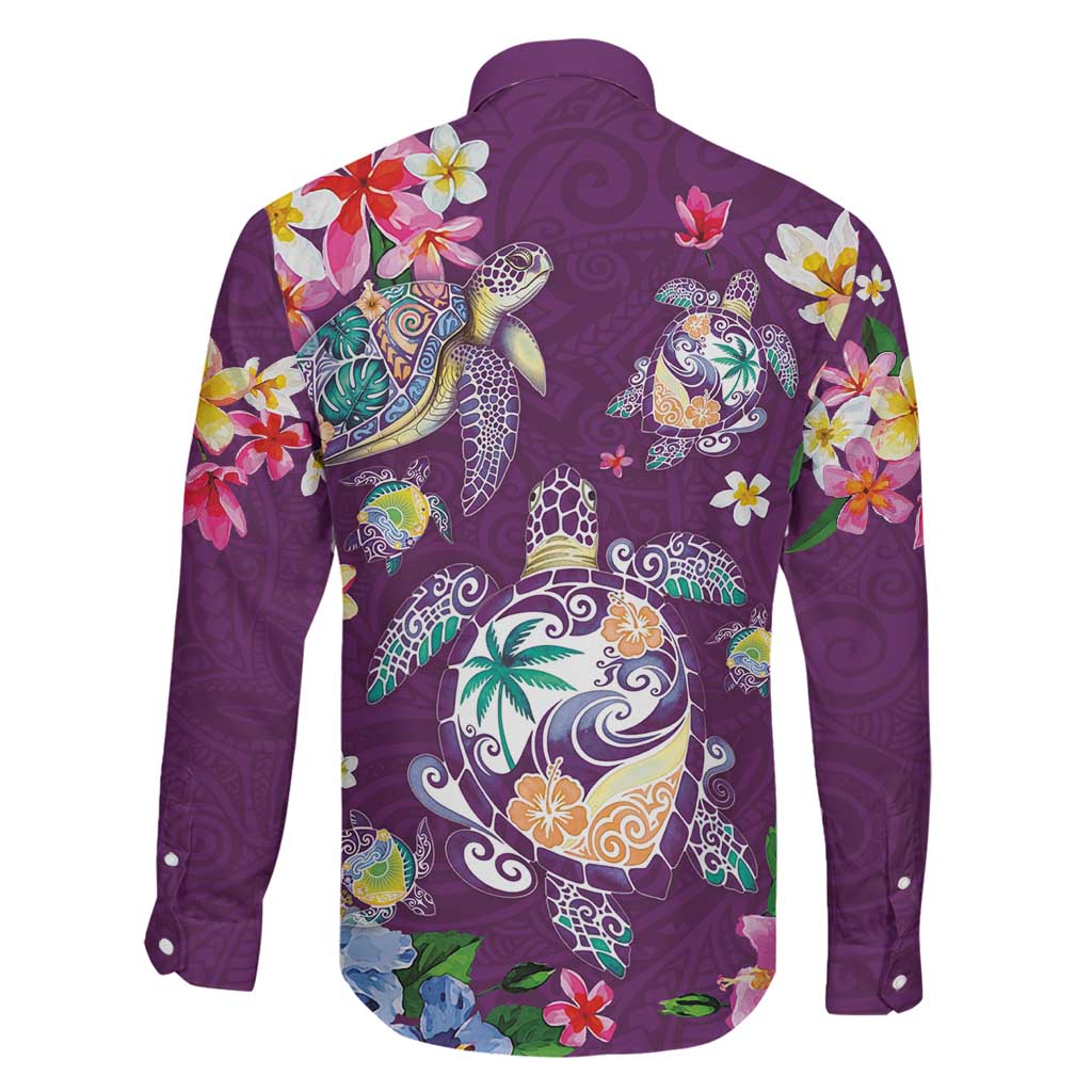 Hawaiian Turtles and Tropical Plants Family Matching Summer Maxi Dress and Hawaiian Shirt Purple Watercolor LT03 - Polynesian Pride