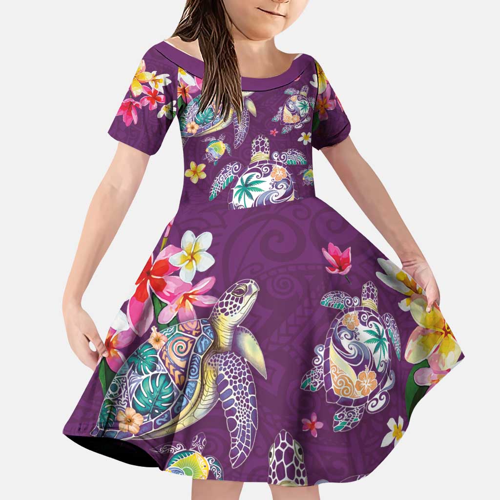 Hawaiian Turtles and Tropical Plants Family Matching Tank Maxi Dress and Hawaiian Shirt Purple Watercolor LT03 Daughter's Dress Purple - Polynesian Pride