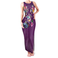 Hawaiian Turtles and Tropical Plants Family Matching Tank Maxi Dress and Hawaiian Shirt Purple Watercolor LT03 Mom's Dress Purple - Polynesian Pride