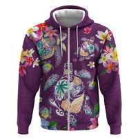 Hawaiian Turtles and Tropical Plants Hoodie Purple Watercolor