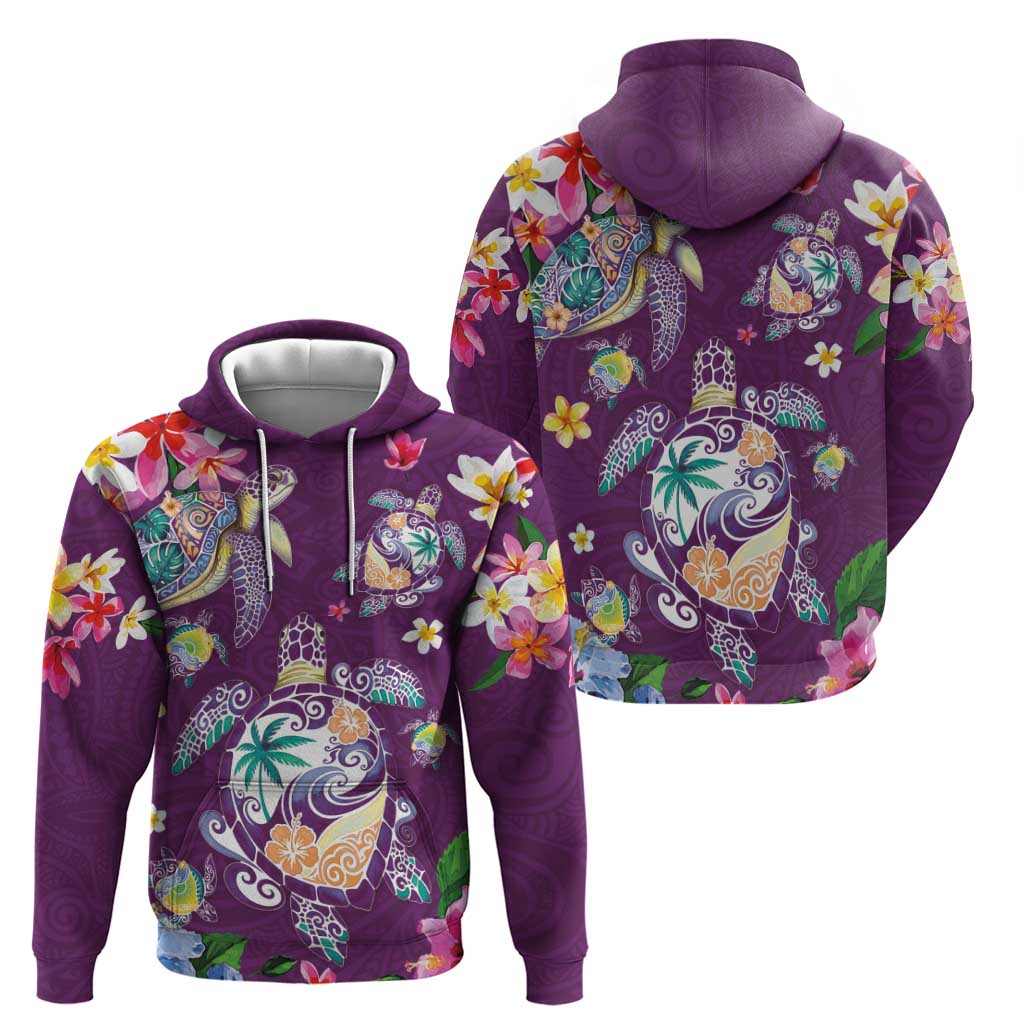Hawaiian Turtles and Tropical Plants Hoodie Purple Watercolor