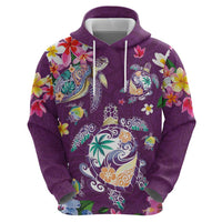 Hawaiian Turtles and Tropical Plants Hoodie Purple Watercolor