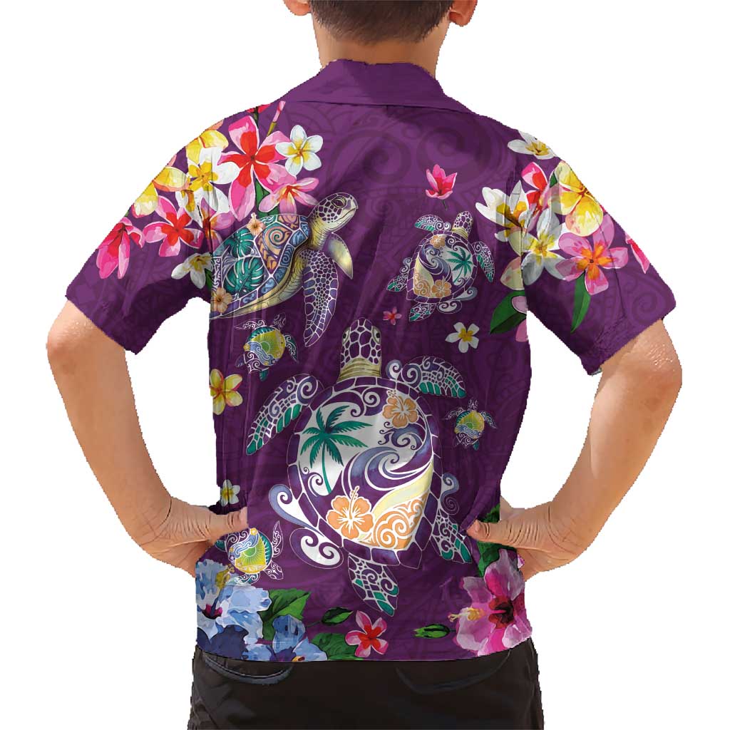 Hawaiian Turtles and Tropical Plants Kid Hawaiian Shirt Purple Watercolor