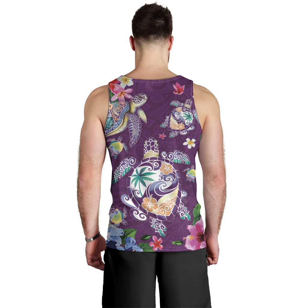 Hawaiian Turtles and Tropical Plants Men Tank Top Purple Watercolor
