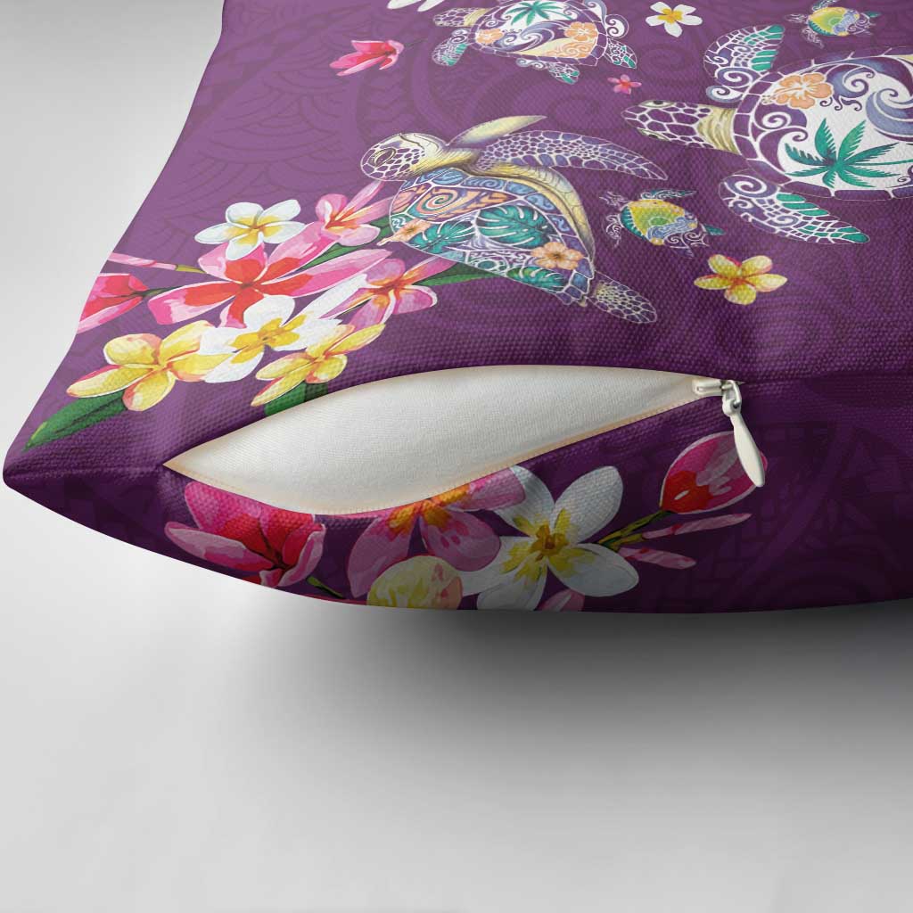 Hawaiian Turtles and Tropical Plants Pillow Cover Purple Watercolor