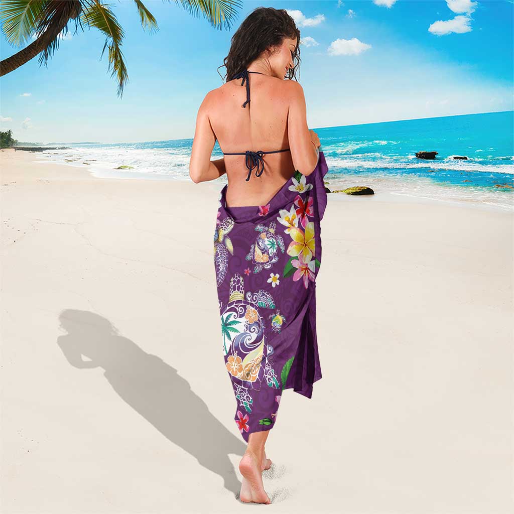 Hawaiian Turtles and Tropical Plants Sarong Purple Watercolor