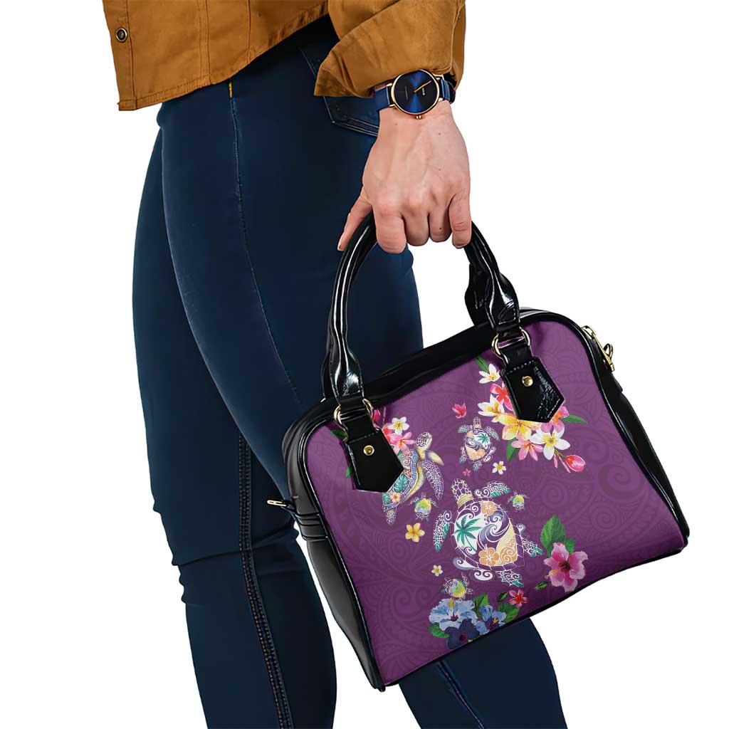 Hawaiian Turtles and Tropical Plants Shoulder Handbag Purple Watercolor