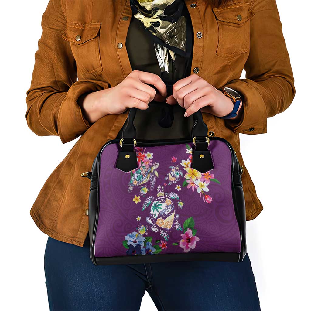 Hawaiian Turtles and Tropical Plants Shoulder Handbag Purple Watercolor