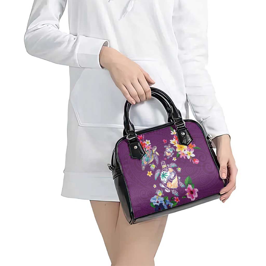 Hawaiian Turtles and Tropical Plants Shoulder Handbag Purple Watercolor