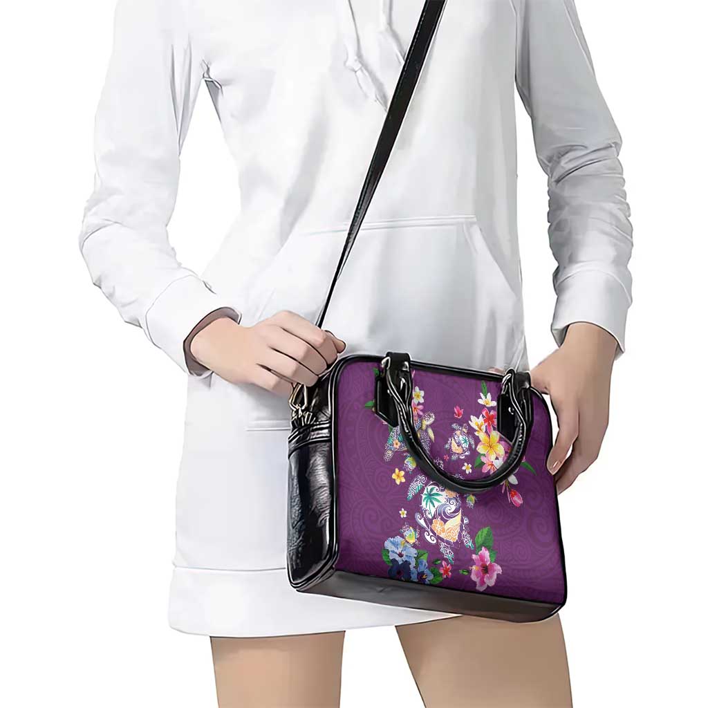 Hawaiian Turtles and Tropical Plants Shoulder Handbag Purple Watercolor