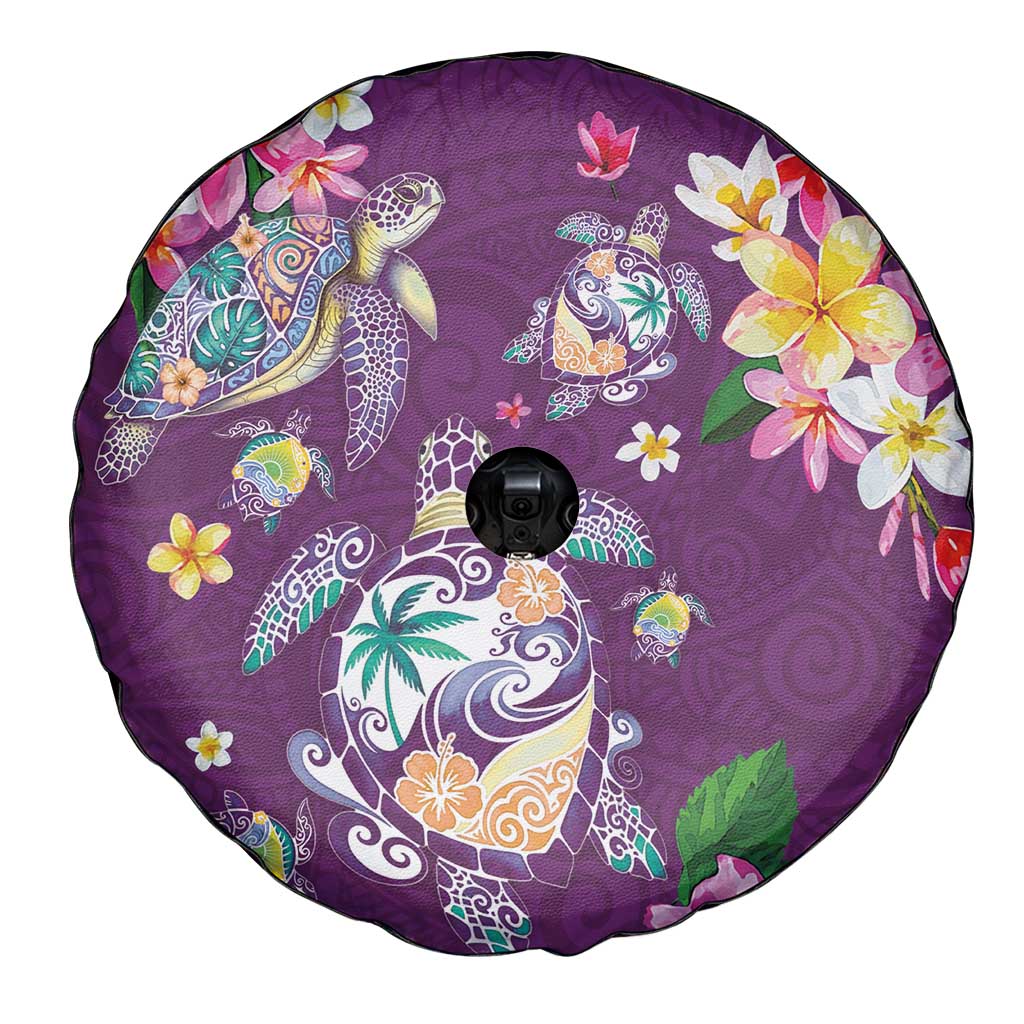Hawaiian Turtles and Tropical Plants Spare Tire Cover Purple Watercolor