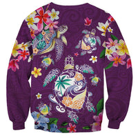 Hawaiian Turtles and Tropical Plants Sweatshirt Purple Watercolor