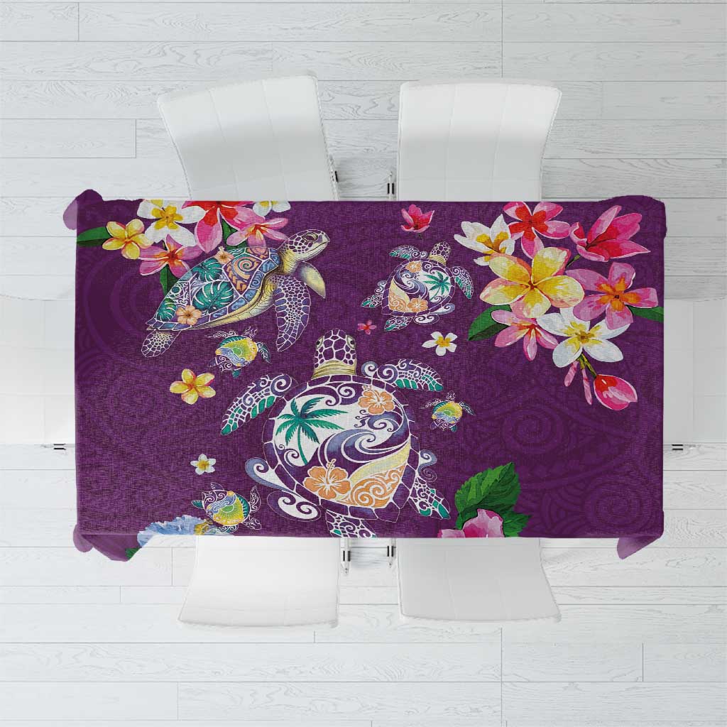 Hawaiian Turtles and Tropical Plants Tablecloth Purple Watercolor