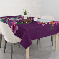 Hawaiian Turtles and Tropical Plants Tablecloth Purple Watercolor